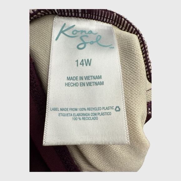 Kona Sol Womens One Piece Shirred Wrap Swimsuit Size 14W Purple Tummy Control - Picture 13 of 16